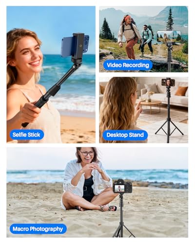 Extendable Phone Tripod for iPhone, Selfie Stick with Remote & Phone Holder - color: Black