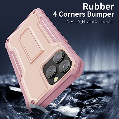 ExoGuard for iPhone 14 Pro Max Case 6.7 Inch, Rubber Shockproof Full-Body Cover Case Come with a Tempered Glass Screen Protector and Kickstand (Pink) - color: Pink