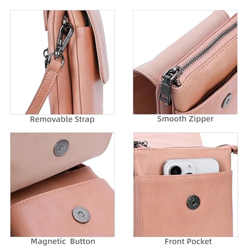 Iswee Rfid Blocking Small Crossbody Bag for Women Travel Classic Style | Genuine Leather,Adjustable Shoulder Strap,Fits 6.9" Phone,Anti-Theft Purse,Perfect for Daily Use and Weekend Travel - color: Pink