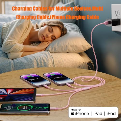 4 in 1 Multi Charging Cable 4ft 2 Pack,Braided MFi Certified Charger Cable - color: BlackGrey/Rose-4ft-2Pack