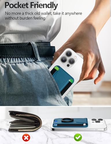 for Magsafe Wallet with Grip, 6-Card Holder; Stronger Magnetic Phone Wallet - color: Midnight Blue