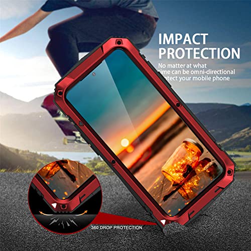 Simicoo Compatible with Samsung S22 Plus Metal Bumper Silicone Case with Stand Hybrid Military Shockproof Heavy Duty Rugged case Built-in Screen Protector Cover (Red) - color: Red, size: S22 Plus