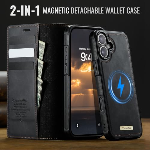Kowauri Case for iPhone 17, PU Leather Wallet Flip Case with Card Holder RFID Blocking, Magnetic Detachable Shockproof Phone Cover Wireless Charging Compatible for iPhone 17 (6.3 inch), Black - color: Black