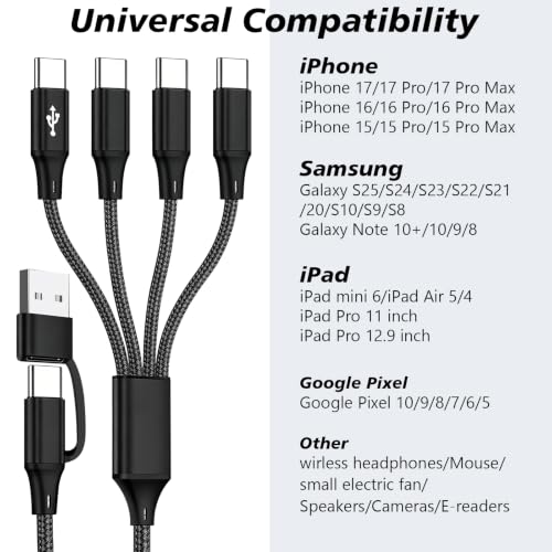 Awnuwuy Multi Charge Cable, 4FT 4-in-2, 4 USB C Ports for Type C Devices