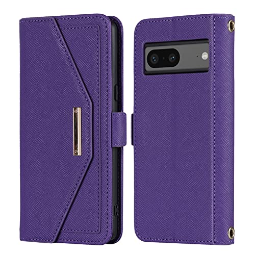 Crossbody Wallet for Google Pixel 7 Case with Strap,6.3",Purple | Long Shoulder Strap,Credit Card Holder, PU Leather, Handbag Purse, Kickstand, Make Up Mirror, Cover Case, for Women Girls - color: Purple