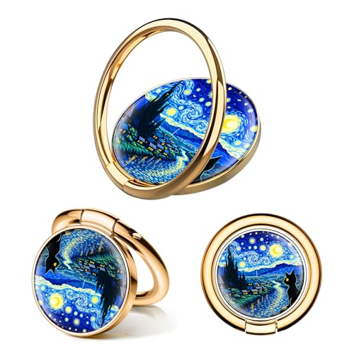 Cell Phone Ring Holder, Cute Phone Ring Grip Stand, 360°Rotation Funny Metal Kickstand Finger Grip Cute Universe Cats - color: Cute Universe Cats