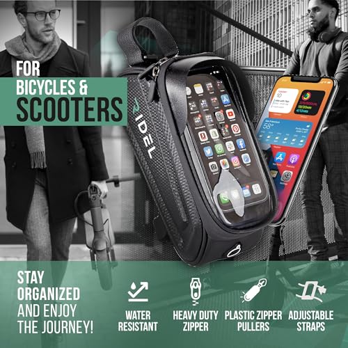Ridel Bike Phone Holder, Phone Mount for Bike with Waterproof Frame Bag, Bicycle Accessories for eBike and Scooter, Touchscreen Protector Case, Fits Smartphones Up to 6.8 Inches