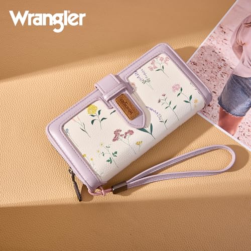 X Wrangler Women's Wallets Bifold Wristlet Wallets for Women Large Capacity Credit Card Wallet with ID Window - color: Floral-purple