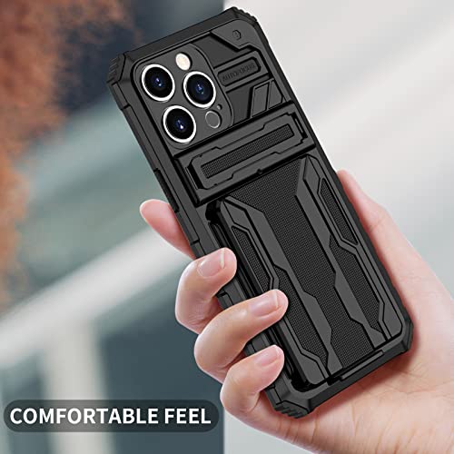 for iPhone 14 Pro Max Wallet Case with Card Holder, Black | Detachable Card Holder, Built-in Kickstand, with Screen Protectors, Military Grade, Full Body Shockproof - size: for iPhone 14 Pro Max - 6.7''