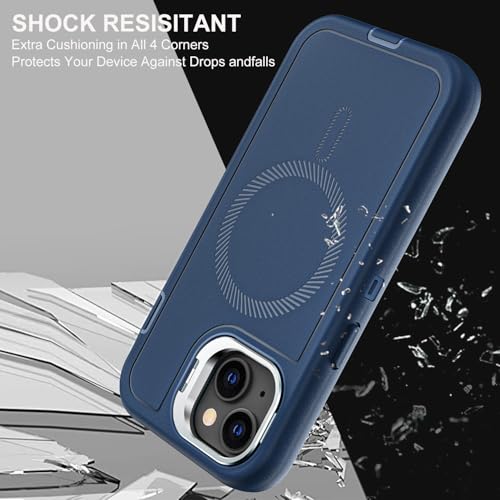 YKHJKLEC for iPhone 15 Case, Military Grade 3 in 1 Heavy Duty Shockproof/Drop Proof/Dust Proof with Kickstand Case, with 2 x Tempered Glass Screen Protector (ZJ-Navy Blue) - color: ZJ-Navy Blue