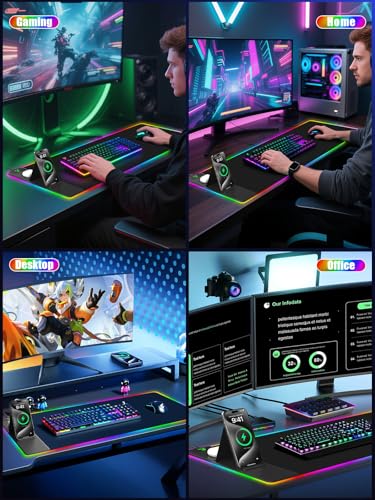 Mouse Pad with Foldable Phone Holder & Wireless Charger, XXL RGB Gaming Mousepad 31.5"x15.8" Large Desk Mat for Keyboard, Black Desk Pad with Dual Qi Charging Station | 11 Colors 5 Modes | Waterproof - color: 31.5x15.75"Phone Stand-Black Upgraded