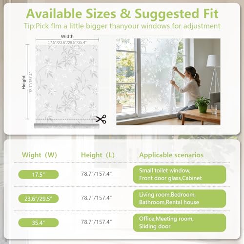 LEMON CLOUD Window Privacy Film, Frosted Glass Window Film, 29.5″ x 157.4″ - color: Bamboo Leaf, size: 29.5" x 157.4"