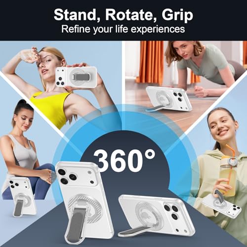 Magnetic Phone Ring for Magsafe iPhone 17 Ring Grip Stand with Soft Strap - color: Sliver+Grey