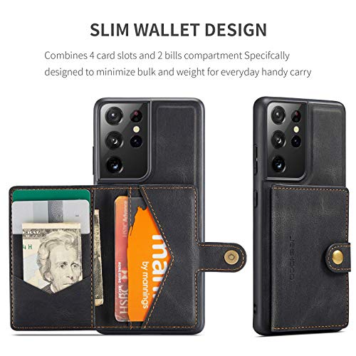 Simicoo Compatible with Samsung S22 Ultra Detachable Magnetic Wallet case Credit Card Holder Money Clip Front Pocket Stand Leather Men Women Wallet Double Shockproof S22 Ultra (Black) - color: Black
