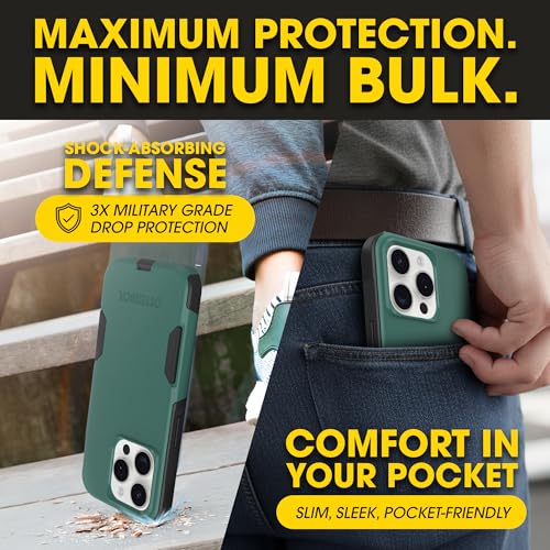 OtterBox iPhone 15 Pro Max Commuter Series MagSafe Case - Green & Black | 3X MIL Drop Protection - Dual-Layer Shockproof Design - Pocket-Friendly - Raised Edges - Port Covers - color: Green/Black