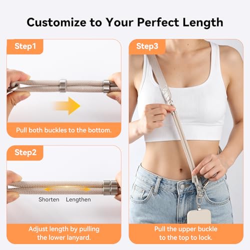Oaridey Phone Lanyard Crossbody, Adjustable Anti Theft Phone Strap with 2 Metal Phone Tether Tabs for All Phones, Ergonomic Wide Shoulder Strap Cell Phone Lanyard for Daily Use, Skin-Friendly, Apricot - color: Apricot
