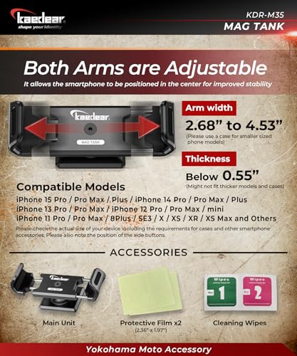 Kaedear Magnetic Motorcycle Phone Mount, 360° Rotating, KDR-M35 - color: Black