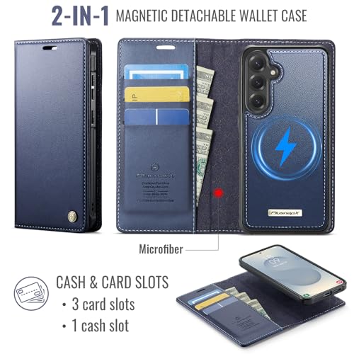 for Samsung Galaxy S25 5G 2in1 Detachable Wallet Case, Deep Blue | Compatible with Magsafe, Magnetic, RFID Blocking Card Holder, Shockproof, Kickstand, Wireless Charging, PU Leather Flip Cover - color: Deep Blue, size: Galaxy S25 - 6.2"
