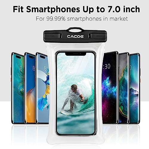 CACOE Floatable Waterproof Phone Pouch 2 Pack Up to 7.0",Black+Black-1 | Floatable, IPX8 Waterproof Phone Case,Adjustable Lanyard,Dry Bags for Beach/Cruise/Travel/Camping/Kayak/Vacation Essentials - color: Black+Black-#2