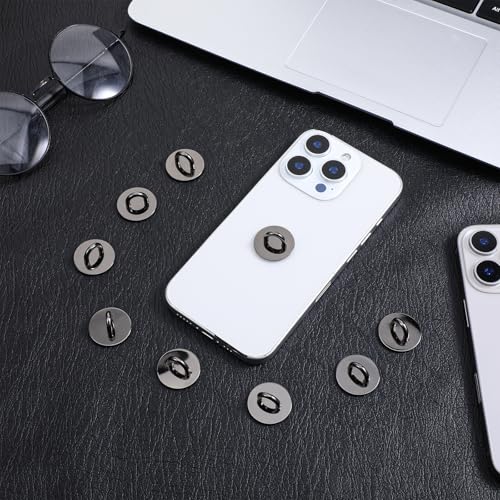 10 PCS Phone Charm Hook, Adhesive Metal Round Cell Phone Finger Ring Holder, Cute Phones Grip Loop Stand Universal Charms Holder for Cell Phones Case Tablet DIY Hanging Accessories (Black)