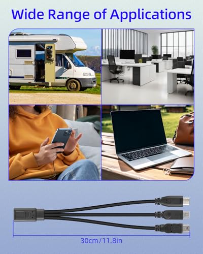 3 in 1 USB C Splitter Charge Cable, Type C Female to Micro USB and Mini USB and Type C Male Charging Cables,Multi USB-C Splitter Cable Only Support Charging(1FT/2 Pack)
