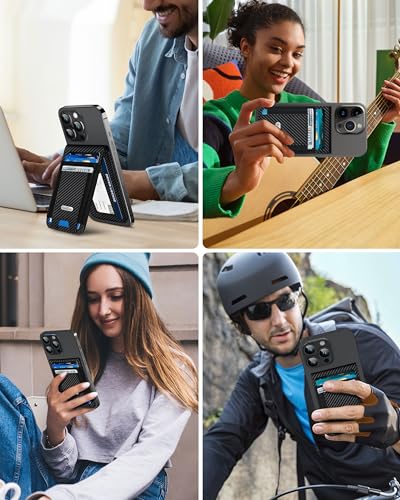 For Magsafe Wallet Stand, Fit 9 Cards, Strongest Magnetic Wallet | RFID Blocking, Leather Magnetic Phone Wallet for iPhone 17/16/15/14/13/12 Series, ID Window, 4 Card Slots, Black Carbon Fiber - color: Black Carbon Fiber
