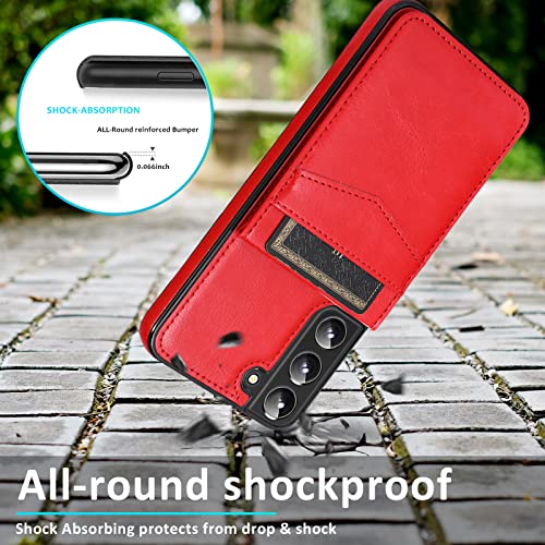 Asuwish Phone Case for Samsung Galaxy S22 5G with Tempered Glass Screen Protector and Credit Card Holder Wallet Cover Stand Leather Cell Accessories Glaxay S 22 G5 Cases Women Men Red - color: Red