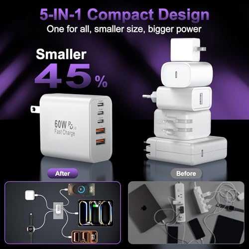 USB C Charger Block Fast Charging, 60W Phone Charger USBC Wall Plug Adapter - color: White-2Pack