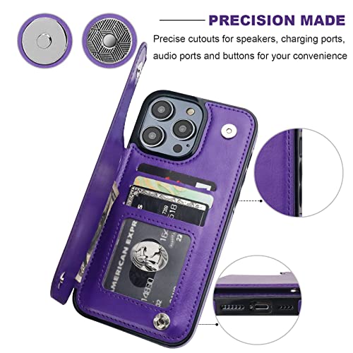 ONETOP for iPhone 14 Pro Max Wallet Case with Credit Card Holder,Purple | Kickstand,ID/Cash Holder,Case Wallet with Card Slots,Double Magnetic Clasp,Durable PU Leather Shockproof Cover for Women Men - color: Purple