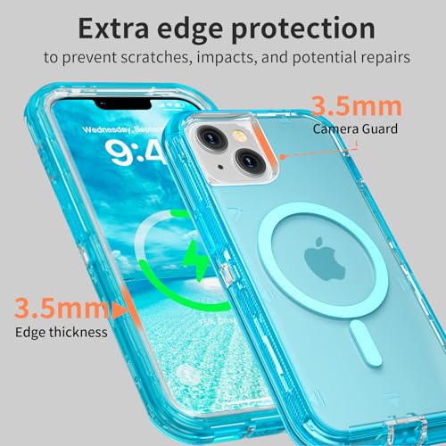 Follaroma Magnetic for iPhone 14 Plus Case,Heavy Duty Phone Cases,Blue,6.7" | Compatible with MagSafe, Heavy Duty Shock proof Protection, Military-Grade Anti-Drop, Dual Layer Transparent Protective Cover - color: Blue, size: iPhone 14 Plus 6.7''