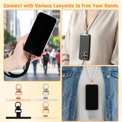 TIESOME 4Pcs Phone Tether Tab Lanyard Tab, 360° Rotatable Cell Phone Swivel Clip Ultra Thin Stainless Steel Universal Phone Lanyard Patch for All Phone Cases