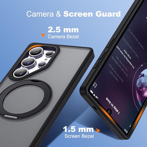 for Samsung Galaxy S25 Ultra Case with 360° Spin Stand,Black | 360° Spin Magnetic Ring Stand,Compatible with Magsafe,Military Protection Phone Case - color: Black, size: Samsung Galaxy S25 Ultra
