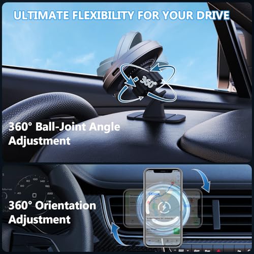15W MagSafe Car Mount Charger, 【28 Strong Magnets】Magnetic Wireless Charging Mount for iPhone 15 Pro Max 14 13 12 Plus, Qi Car Charger with Magnet, 360° Rotation, Dual Installation for Vents Dashboard