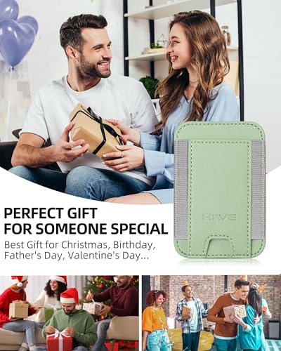 HiWe for MagSafe Wallet, 7 Cards Holder for Phone Case, RFID Blocking - color: Matcha Green Wallet - Grey Band