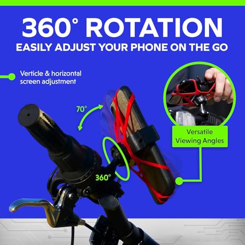 Bike Phone Holder Handlebar - Double Metal Bolt Secure Bike Phone Mount with a Durable Silicone Bands - 360° Rotation Bicycle Accessories for iPhone 17 16 15 Pro Max, Galaxy, GPS - Green