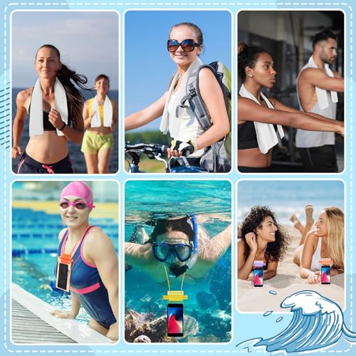 BBTO 24 Pcs Cooling Towels Waterproof Cell Phone Pouch Set 12 40" x 12" White Ice Towel for Neck and Face 12 6.7" Underwater Cellphone Dry Bag with Lanyard for Running Yoga Snorkeling Swimming - color: White