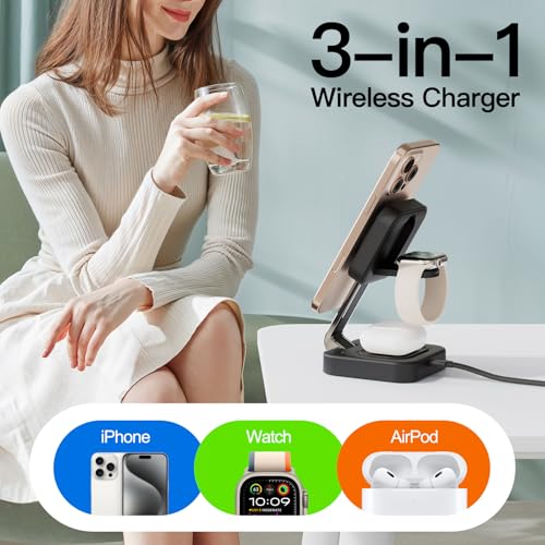 2026 Traveling Wireless Mag-Safe Fast Magnetic 3 in 1Charging Station - color: Black