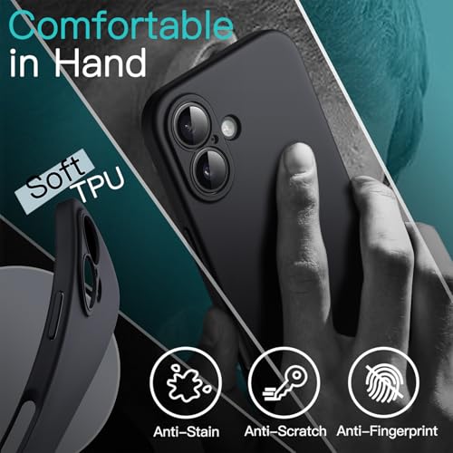 JETech Slim Case for iPhone 16, Black | Camera Lens Protection, Soft TPU Design, Matte Finish, Shockproof Protection - color: Black, size: iPhone 16