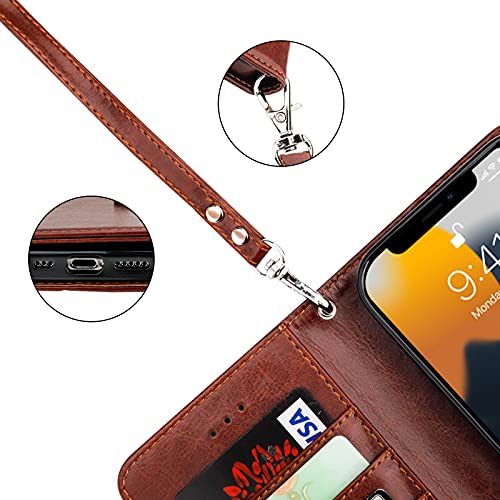 Bocasal Detachable Wallet Case Card Holder for iPhone 13, Brown | RFID Blocking Kickstand Card Slots Holder PU Leather Magnetic Shockproof Wrist Strap Removable Flip Protective Cover 6.1 inch - color: Brown