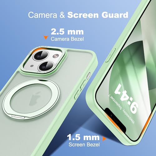 for iPhone 13/14 Case with 360° Spin Magnetic Stand,Green | iPhone 13/14 Phone Case 6.1",Spin Magnetic Ring Stand,Compatible with MagSafe,Military Protection,Translucent Matte - color: Green, size: iPhone 13 & iPhone 14