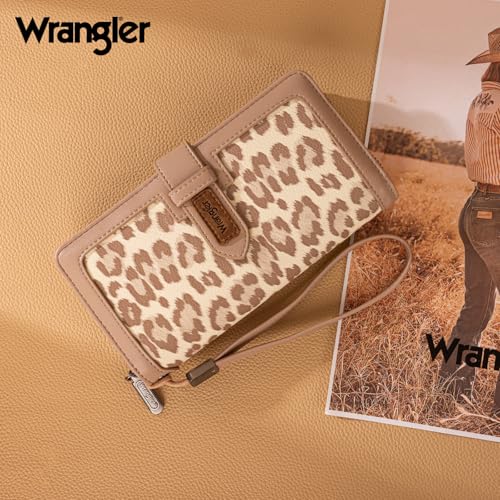 X Wrangler Women's Wallets Bifold Wristlet Wallets for Women Large Capacity Credit Card Wallet with ID Window - color: Leopard Khaki