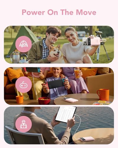 VEGER 10000mAh 22.5W Fast Charging Portable Charger with Built-in Cables - color: Pink