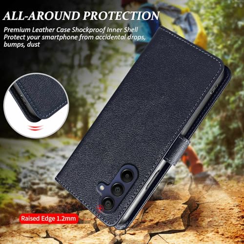 for Galaxy A17/A16 5G Phone Case Wallet RFID Blocking (Blue) | Premium PU leather, card holder/cash slots, protective flip cover for Samsung Galaxy A17/A16, magnetic closure, kickstand - color: Blue