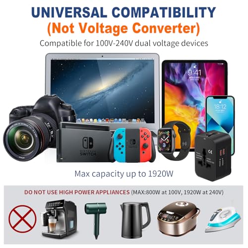 Universal Travel Adapter Fast Charger All in One Plug Adapter 2 USB-C - color: Bright Black