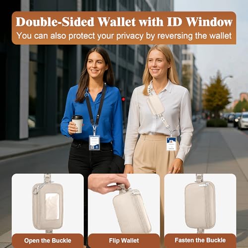 Clip and Go Strap for Phone with Wallet Crossbody, Phone Lanyard Detachable - Adjustable Crossbody Neck Strap with ID Window, Universal Clip for Phone/Keys/Cards (Beige) - color: Beige