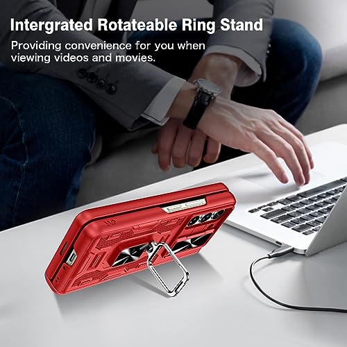 VEGO for Samsung Z Fold 5 Case with Belt Clip Holster and Kickstand - color: A-Red, size: Galaxy Z Fold 5