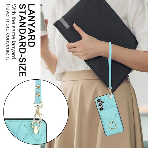 Asuwish Phone Case for Samsung Galaxy S24 5G Wallet Cover with Tempered Glass Screen Protector and Crossbody Wrist Strap Ring RFID Blocking Credit Card Holder Leather Cell S 24 24S G5 Women Girls Teal - color: Teal