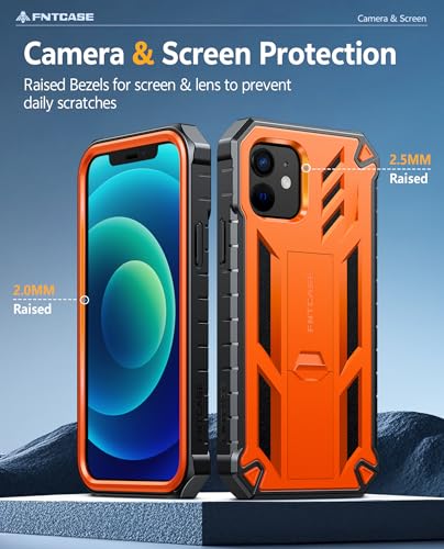 FNTCASE for iPhone 12 Phone Case: for iPhone 12 Pro Phone Case Military Grade Drop Proof Rugged Protective Cover with Kickstand | Matte Textured Shockproof TPU Hybrid Bumper Cases 6.1 inch - Orange | 20FT Military-Grade Drop Protection, Anti-Slip Matte Te