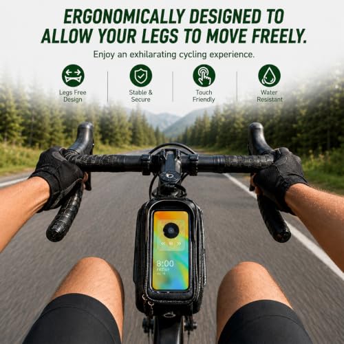 Waterproof Bike Phone Bag–Universal Bicycle Frame Pouch, Touch Screen Compatible,Bike Phone Mount Holder,Cycling Accessories for Phones up to 7” – 1.5L Capacity, Bike Accessories.
