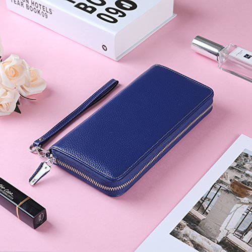 Small Compact Women Wallet RFID Blocking Genuine Leather Bifold Purse with ID Windows - color: 1- Pebbled Navy Blue, size: One Size
